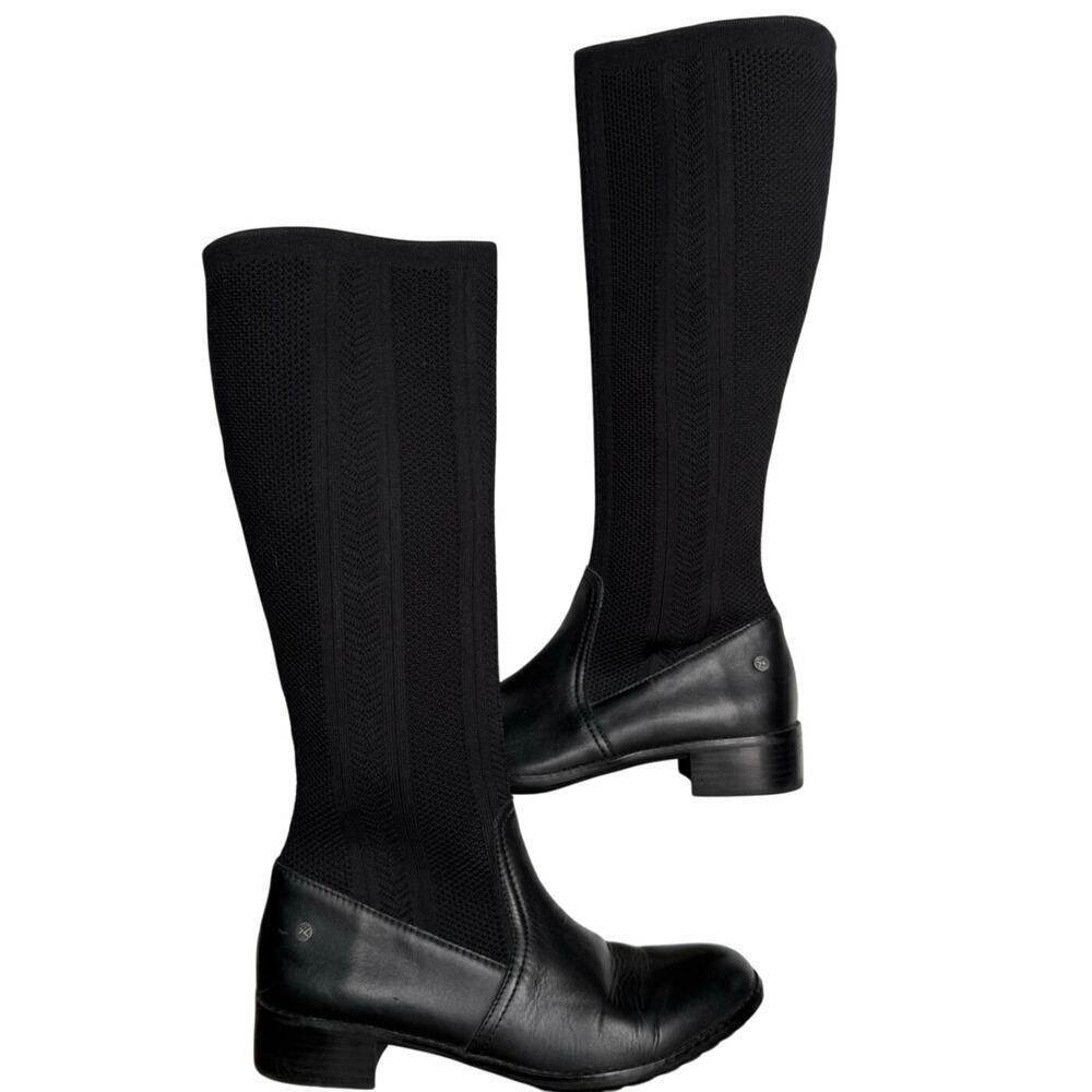 Aetrex Belle Knit Tall Boots Womens Size 38 US 7.5-8 Solid Black Stretch